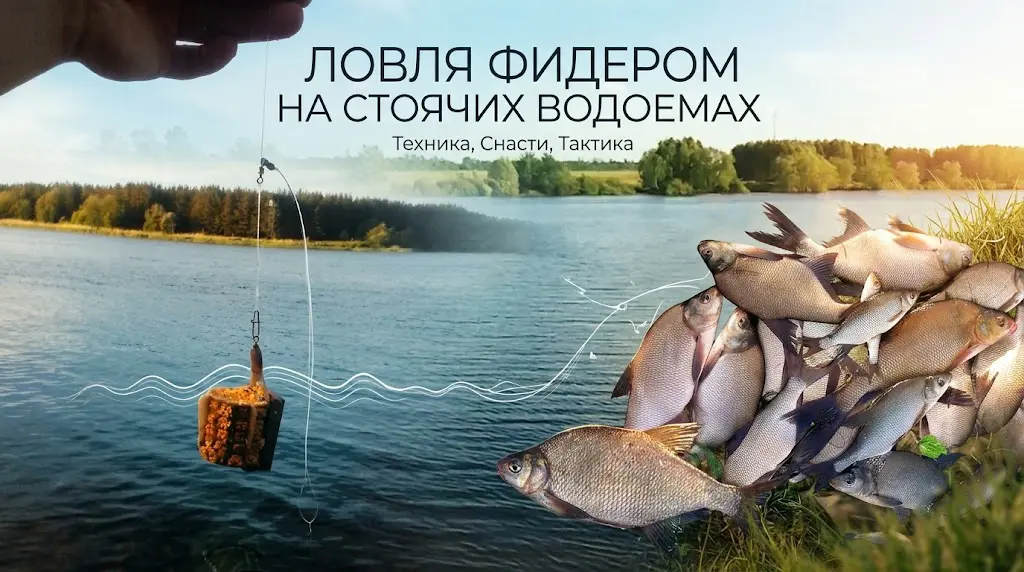 Как ловить фидером на стоячих водоемах: промер дна, закорм, точность 2 Ловля фидером на стоячих водоемах: кормушка с прикормкой и большой улов леща на фоне живописного озера